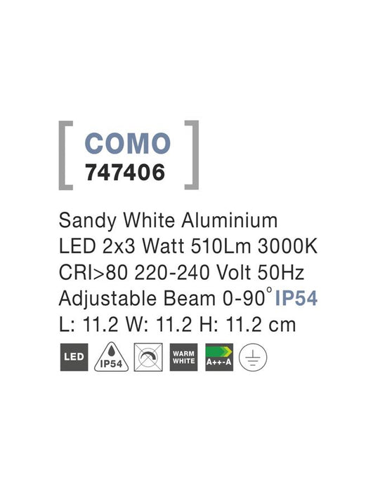 COMO Sandy White Alum. LED 2x3 Watt 510Lm 3000K Adj. Beam L: 11.2 H: 11.2 cm IP54