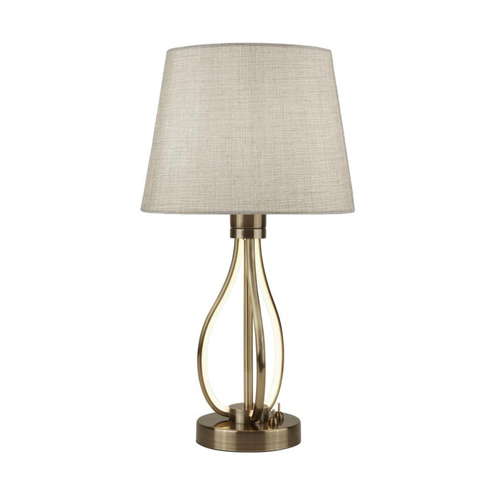 VEGAS LED TABLE LIGHT, ANTIQUE BRASS WITH CREAM HESSIAN SHADE