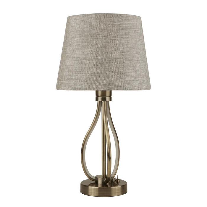 VEGAS LED TABLE LIGHT, ANTIQUE BRASS WITH CREAM HESSIAN SHADE
