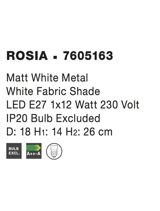 ROSIA Matt White Metal White Fabric Shade LED E14 1x5 Watt 230 Volt IP20 Bulb Excluded D: 18 H: 26 cm