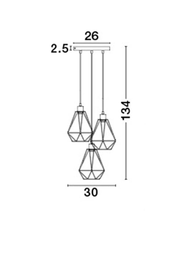 PAOLO Pendant Light Matt Black Metal Black & White Fabric Wire LED E27 3x12 W D: 30 H: 134 cm