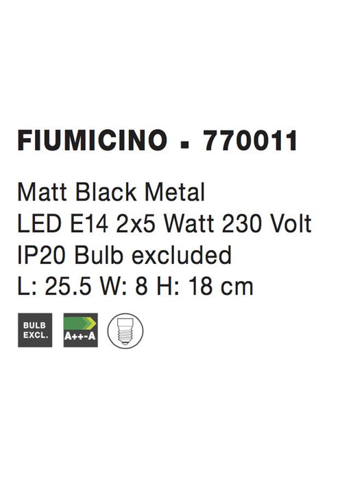 FIUMICINO Matt Black Metal LED E14 2x5 Watt 230 Volt IP20 Bulb excluded L: 25.5 W: 8 H: 18 cm