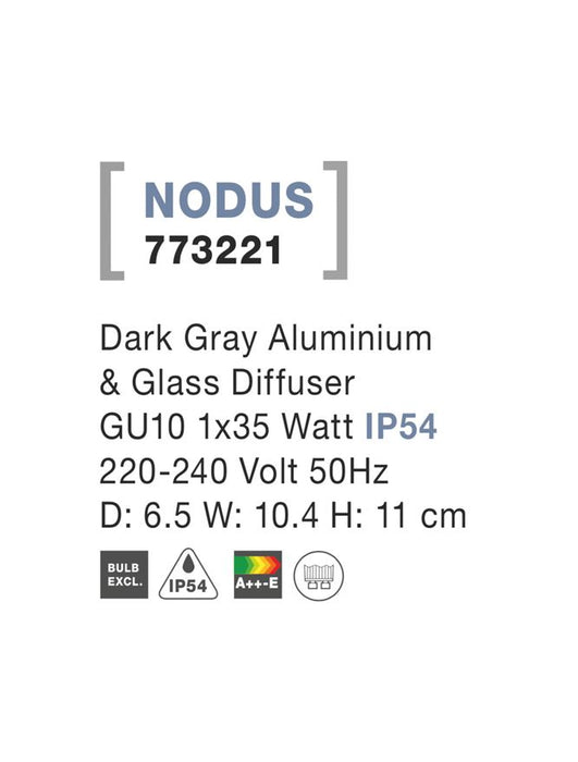 NODUS Dark Gray Aluminium & Glass Diffuser GU10 1x35 Watt D: 6.5 W: 10.4 H: 11 cm IP54