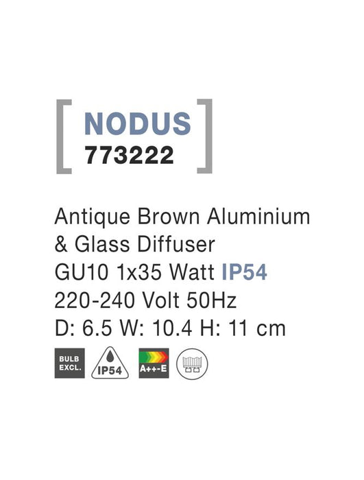 NODUS Antique Brown Alum. & Glass Diffuser GU10 1x35 Watt D: 6.5 W: 10.4 H: 11 cm IP54