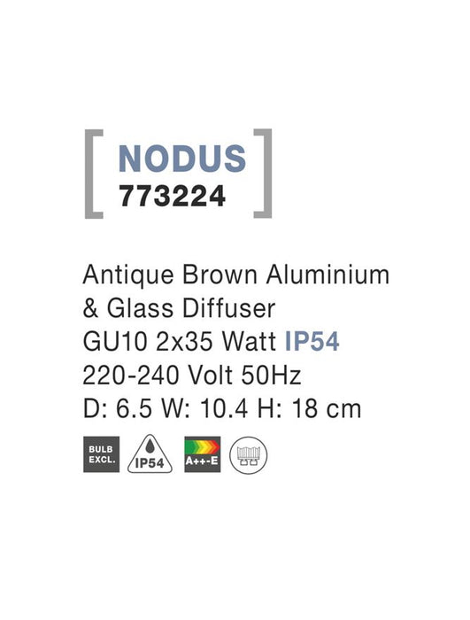 NODUS Antique Brown Alum. & Glass Diffuser GU10 2x35 Watt D: 6.5 W: 10.4 H: 18 cm IP54