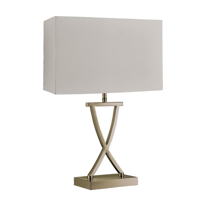 CLUB TABLE LAMP, X BASE ANTIQUE BRASS, WHITE RECTANGLE SHADE