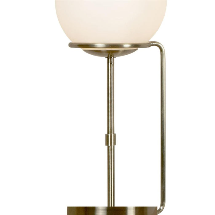 SPHERE 1LT TABLE LAMP, ANTIQUE BRASS, BLACK BRAIDED CABLE, OPAL WHITE GLASS SHADES