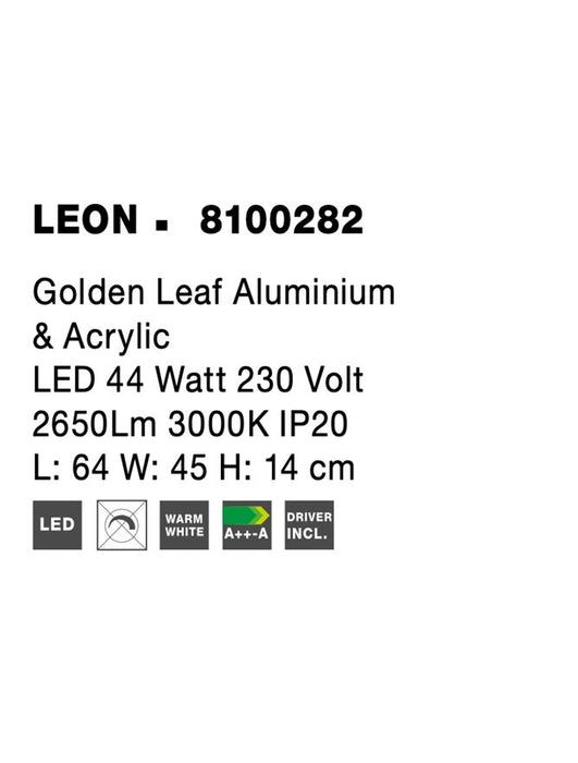 LEON Golden Leaf Aluminium & Acrylic LED 44 Watt 230 Volt 2650Lm 3000K IP20 L: 64 W: 45 H: 14 cm