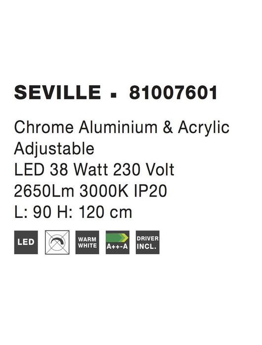 SEVILLE Chrome Aluminium & Acrylic LED 38 Watt 230 Volt 2650Lm 3000K IP20 L: 90 H: 120 cm