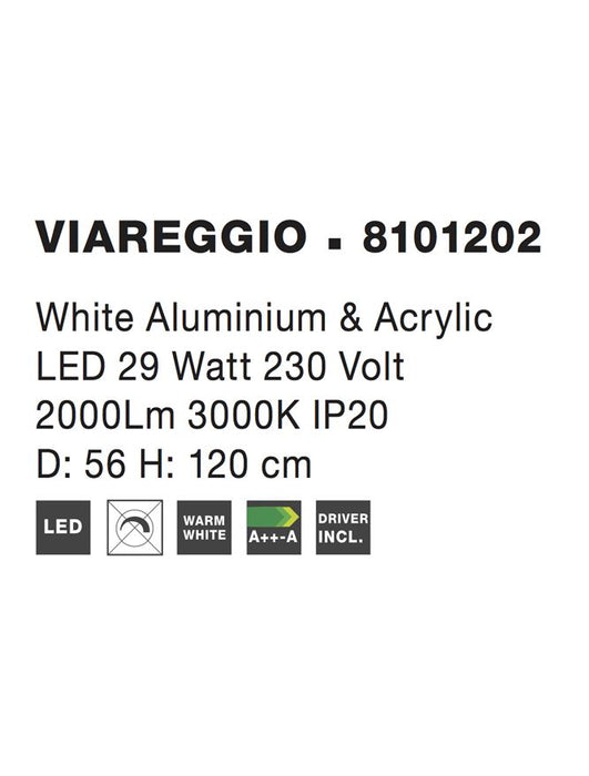 VIAREGGIO White Aluminium & Acrylic LED 29 Watt 230 Volt 2000Lm 3000K IP20 D: 56 H: 120 cm