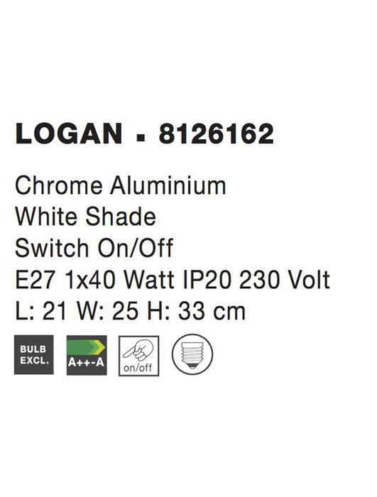 LOGAN Wall Light Satin Nickel Aluminium White Shade LED E27 1x12 Watt L:21 W:25 H:32 cm