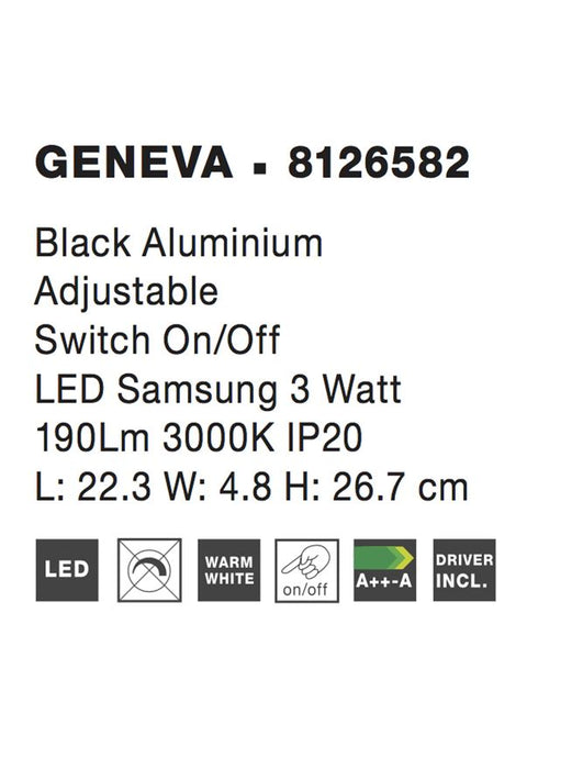 GENEVA Wall Light Sand Black Aluminium LED 3W 3200K L:22.3 W:26.7 H:4.8cm