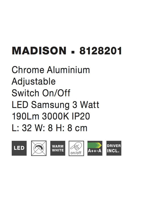 MADISON Wall Light Sand White Aluminium LED 3W 3200K L:32 W:8 H:31cm