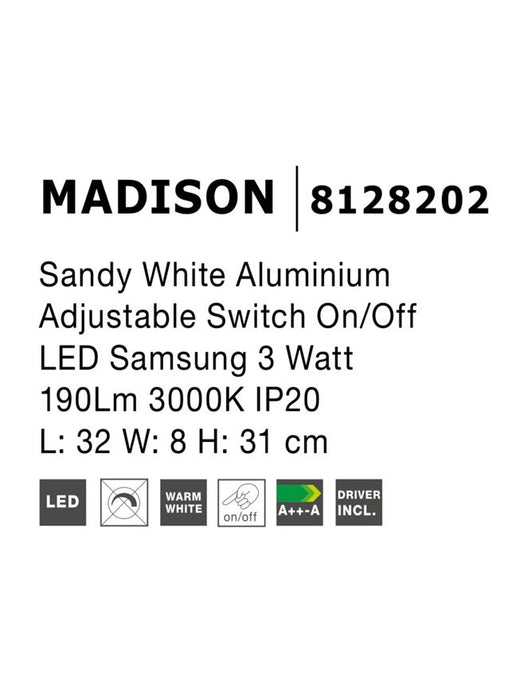 MADISON Wall Light Satin Nickel Aluminium LED 3W 3200K L:32 W:8 H:31cm