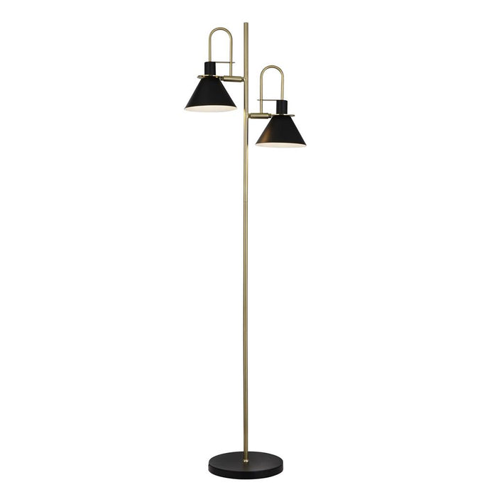 TROMBONE 2LT FLOOR LAMP - BLACK/BRASS