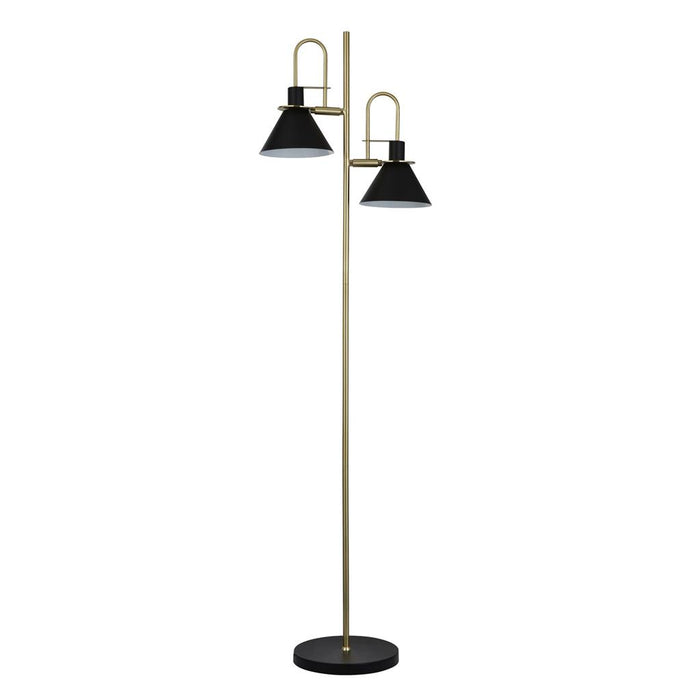 TROMBONE 2LT FLOOR LAMP - BLACK/BRASS