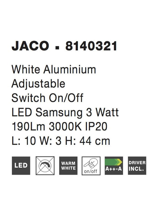 JACO Wall Light Sand White Aluminium LED 3W 3200K L:10 W:3 H:44cm