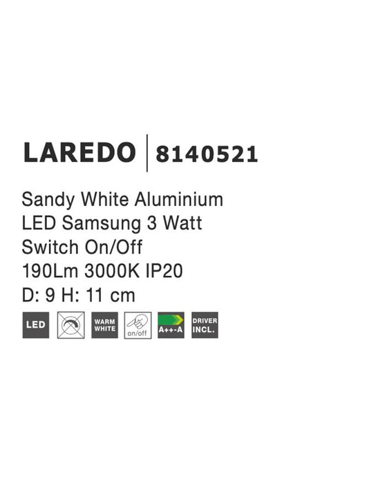 LAREDO Wall Light Sand White Aluminium LED 3W 3200K L:11 W:9 H:11cm