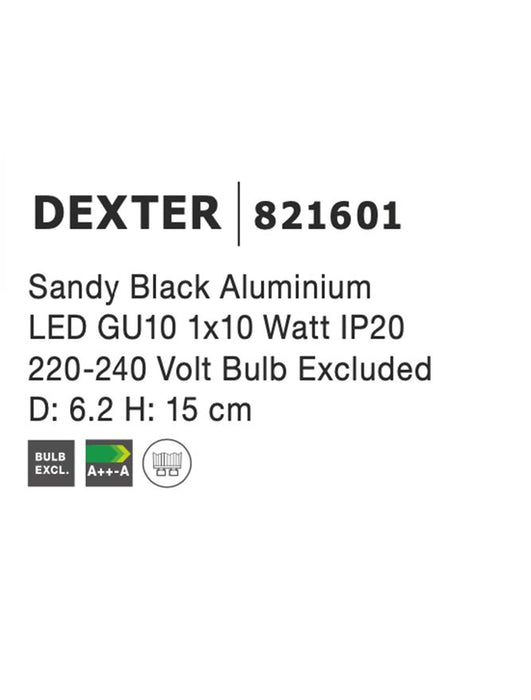 DEXTER Sandy Black Aluminium LED GU10 1x10 Watt IP20 220-240 Volt Bulb Excluded D: 6.2 H: 15 cm Rotating & Adjustable