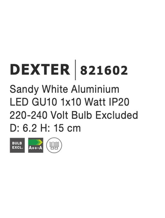 DEXTER Sandy White Aluminium LED GU10 1x10 Watt IP20 220-240 Volt Bulb Excluded D: 6.2 H: 15 cm Rotating & Adjustable