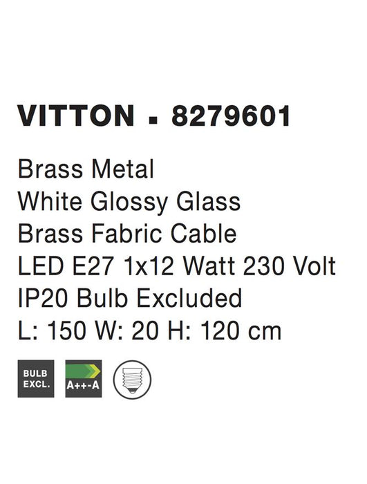 VITTON Brass Metal White Glossy Glass LED E14 1x5 Watt IP20 Bulb Excluded L: 150 W: 20 H: 120 cm