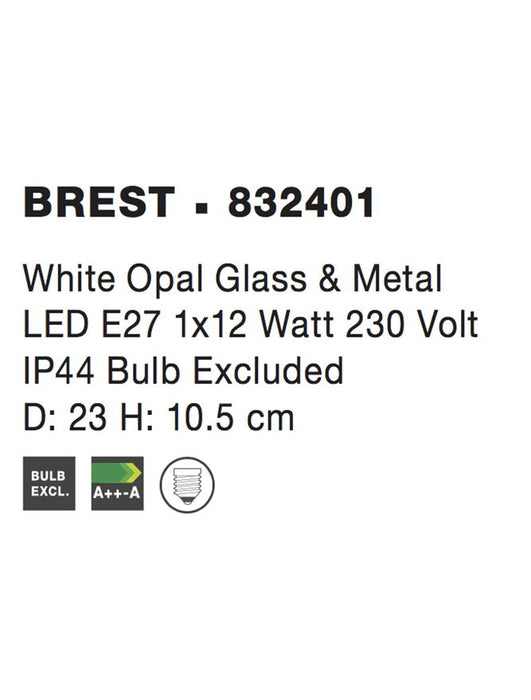 BREST Ceiling Lamp White Opal Glass & Metal LED E27 2x12 Watt D:23 H:10.5cm