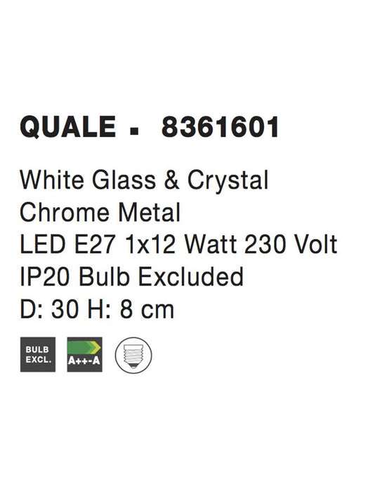 QUALE Ceiling lamp White Glass & Crystal LED E27 2x12 Watt D:30 H:8cm