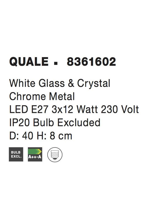 QUALE Ceiling lamp White Glass & Crystal LED E27 3x12 Watt D:30 H:8cm