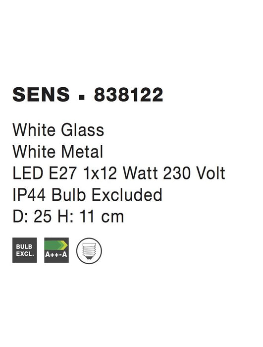 SENS CEILING LIGHT WHITE GLASS LED E27 1x12W D:25 H:11cm