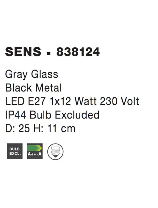 SENS CEILING LIGHT GREY GLASS LED E27 1x12W D:25 H:11cm
