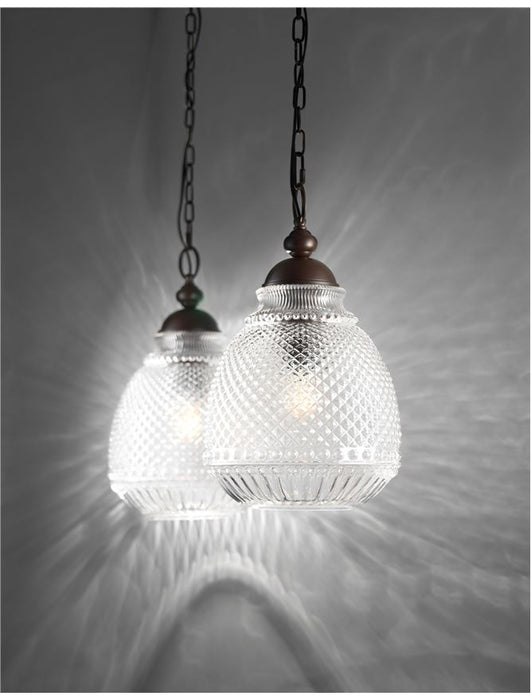TOULON Clear Glass Dark Brown Base & Chain LED E27 1x12W IP20 Bulb Excluded D: 27 H1: 45 H2: 120 cm