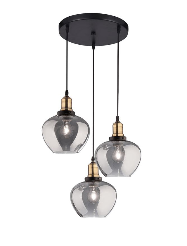 CEDRO Smoky Glass Bronze & Black Metal LED E27 3x12 Watt 230 Volt IP20 Bulb Excluded D: 35 H: 130 cm