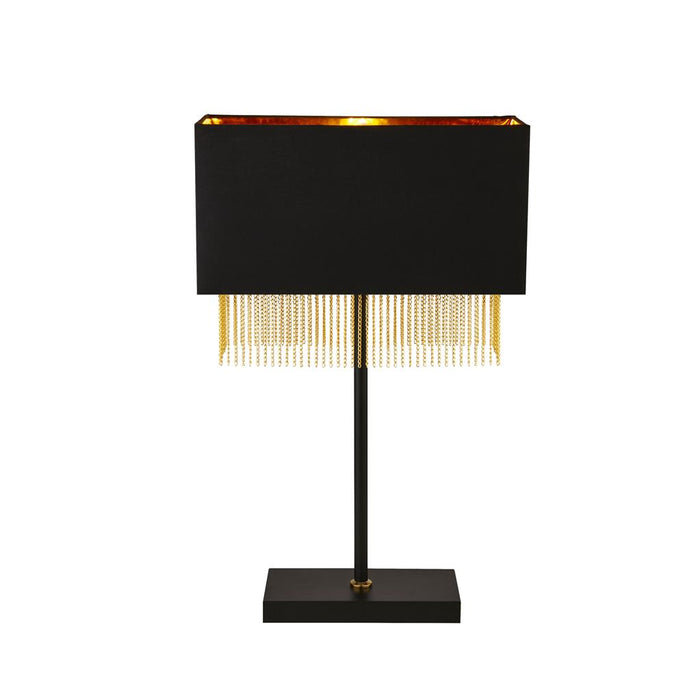 FRINGE 1LT TABLE LAMP - BLACK SHADE WITH GOLD CHAIN