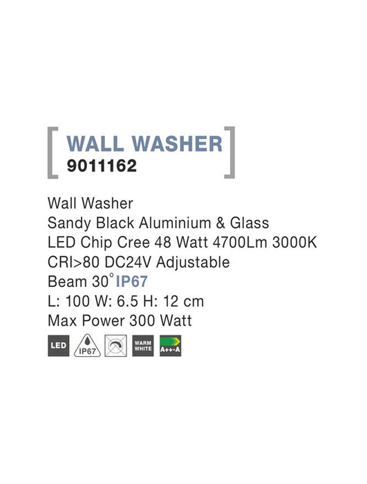 WALL WASHER Black Alum.& Glass LED 48 Watt 4700Lm 3000K L:100 W:6.5 H:12 cm Max300W IP67
