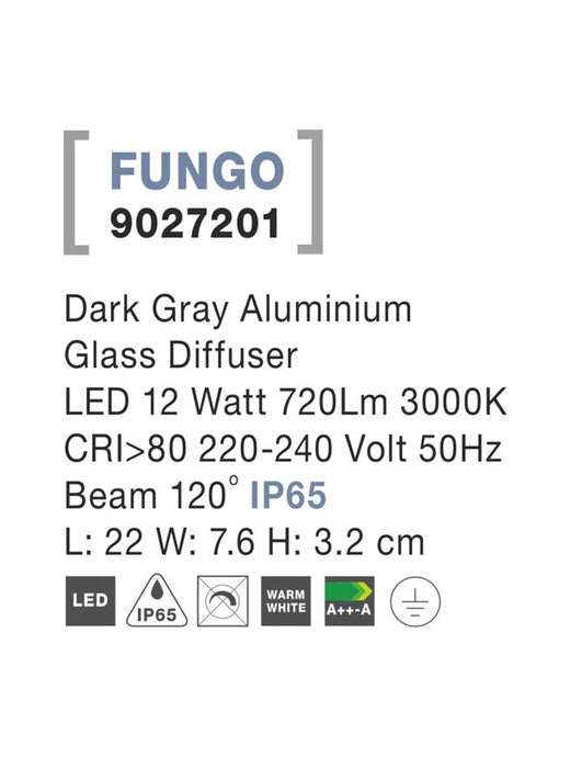 FUNGO Sandy White Alum. Glass Diffuser LED 12 Watt 720Lm 3000K L: 22 W: 7.6 H: 3.2 cm