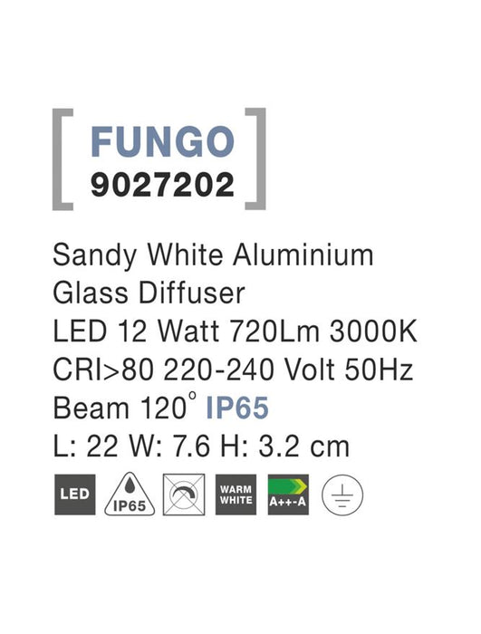 FUNGO Dark Gray Alum. Glass Diffuser LED 12 Watt 720Lm 3000K L: 22 W: 7.6 H: 3.2 cm IP65