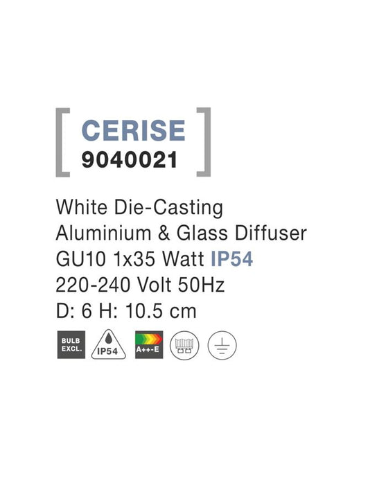 CERISE White Aluminium & Glass Diffuser GU10 1x35 Watt D: 6 H: 10.5 cm IP54