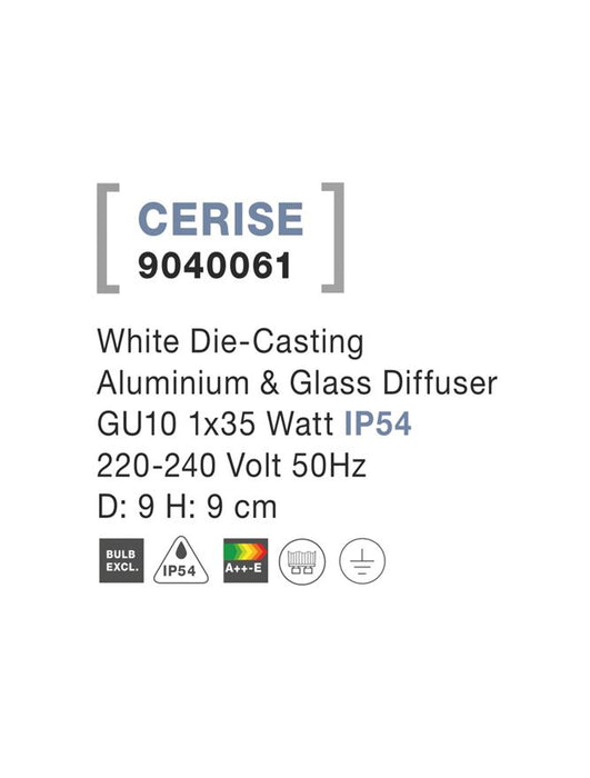 CERISE White Aluminium & Glass Diffuser GU10 1x35 Watt D: 9 H: 9 cm IP54