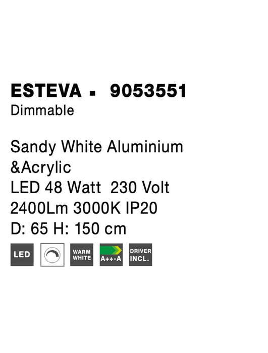 ESTEVA Dimmable Sandy White Aluminium &Acrylic LED 48 Watt 230 Volt 2400Lm 3000K IP20 D: 65 H: 150 cm