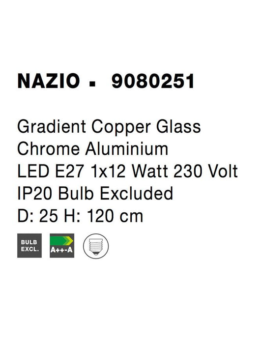 NAZIO Gradient Copper Glass Chrome Aluminium LED E27 1x12 Watt 230 Volt IP20 Bulb Excluded D: 25 H: 120 cm