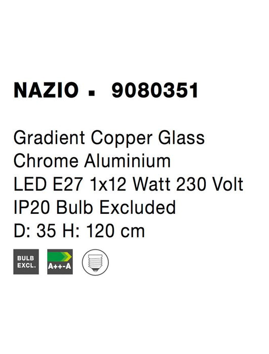 NAZIO Gradient Copper Glass Chrome Aluminium LED E27 1x12 Watt 230 Volt IP20 Bulb Excluded D: 35 H: 120 cm