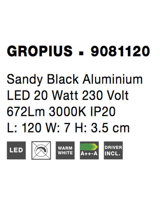GROPIUS Sandy Black Aluminium LED 20 Watt 230 Volt 672Lm 3000K IP20 L: 120 W: 7 H: 3.5 cm