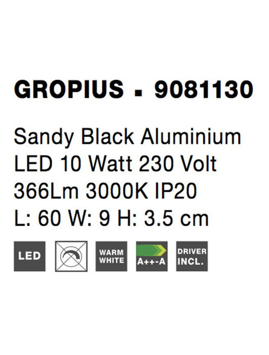 GROPIUS Sandy Black Aluminium LED 10 Watt 230 Volt 366Lm 3000K IP20 L: 60 W: 9 H: 3.5 cm