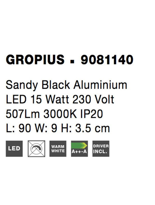 GROPIUS Sandy Black Aluminium LED 15 Watt 230 Volt 507Lm 3000K IP20 L: 90 W: 9 H: 3.5 cm
