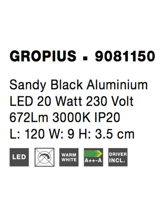 GROPIUS Sandy Black Aluminium LED 20 Watt 230 Volt 672Lm 3000K IP20 L: 120 W: 9 H: 3.5 cm