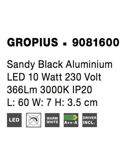 GROPIUS Sandy Black Aluminium LED 10 Watt 230 Volt 366Lm 3000K IP20 L: 60 W: 7 H: 3.5 cm