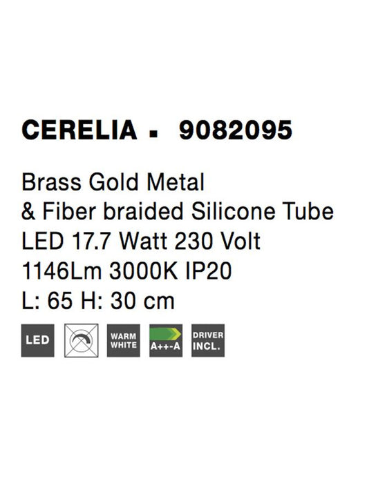 CERELIA Brass Gold Metal & Fiber braided Silicone Tube LED 17.7 Watt 230 Volt 1146Lm 3000K IP20 L: 65 W: 30 H: 65 cm