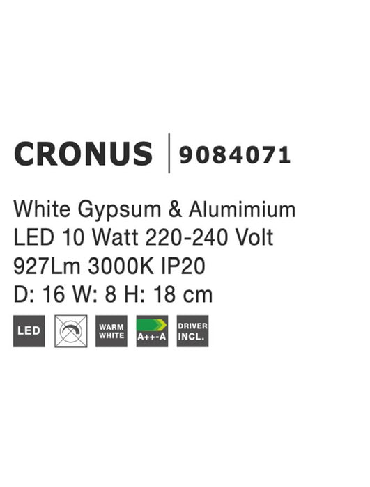 CRONUS White Gypsum & Alumimium LED 10 Watt 220-240 Volt 927Lm 3000K IP20 D: 16 W: 8 H: 18 cm