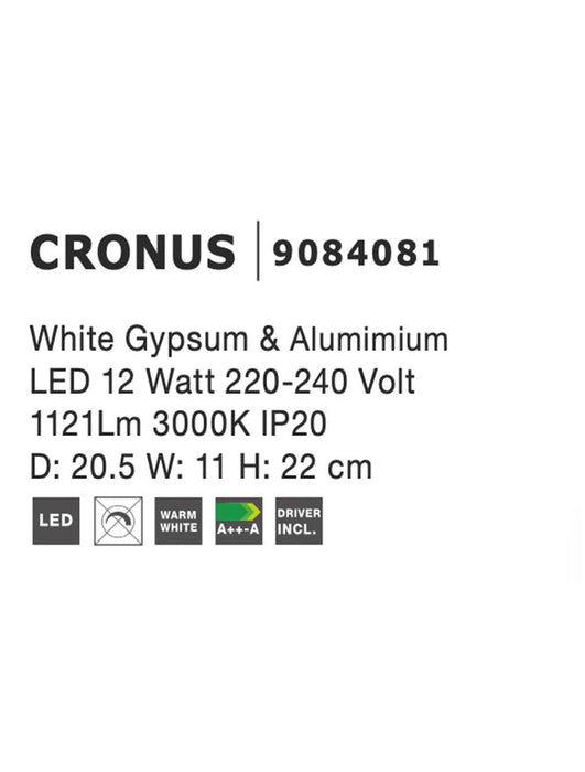CRONUS White Gypsum & Alumimium LED 12 Watt 220-240 Volt 1121Lm 3000K IP20 L: 20.5 W: 11 H: 22 cm