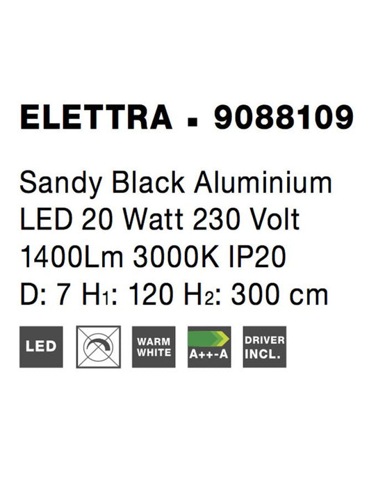 ELETTRA Sandy Black Aluminium LED 20 Watt 230 Volt 1400Lm 3000K IP20 D: 7 H1: 120 H2: 300 cm